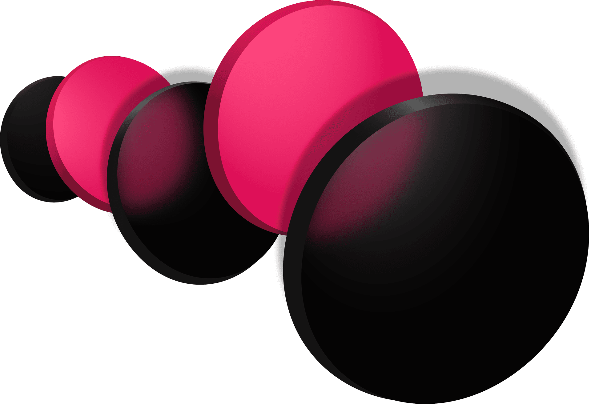 Abstract art of spheres in gradient shades from black to pink, illustrating motion or progression