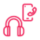 Icon representing customer support with headphones and speech bubble.