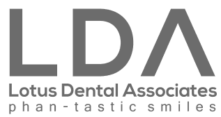 Logo of Lotus Dental Associates featuring the acronym LDA with the tagline 'phan-tastic smiles'
