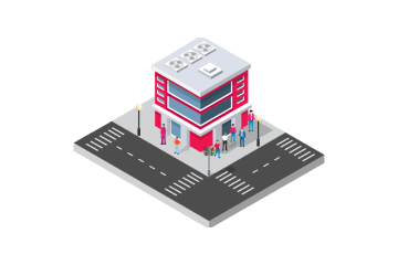 Isometric illustration of a modern corporate building representing an established business