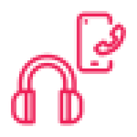 Icon representing customer support with headphones and speech bubble.