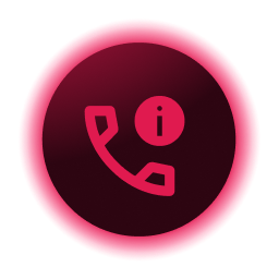 Red circle with a phone and information symbol indicating support contact options
